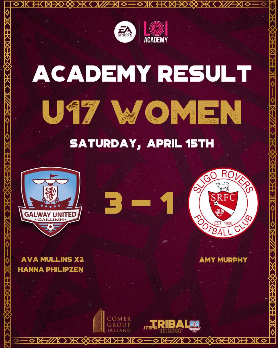 gufcacademy's tweet photo. 🔥 Well done to our U17 Women's team who won 3-1 against Sligo Rovers today in Dangan!!

Excellent team performance and result!

#ItsATribalThing https://t.co/lF98wQ48Qc