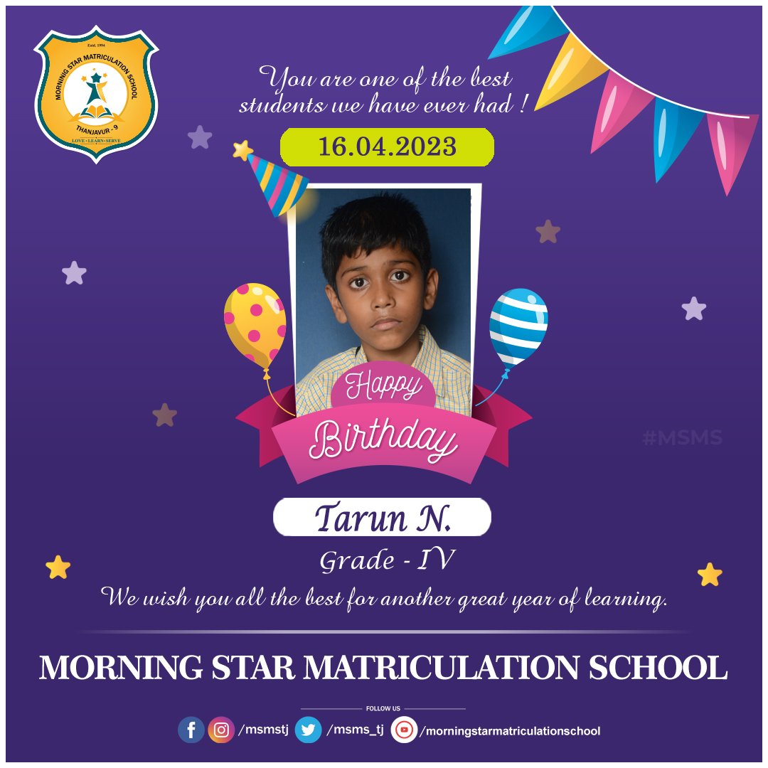 MSMS_TJ's tweet photo. You are an extraordinary student, and I am sure you will discover achievement whatever your decisions in life might be. Have an extraordinary birthday! 
Call/ WhatsApp: 7708005062
To know more visit: https://t.co/dP7ZXUDWQW https://t.co/l23wNu8rKZ