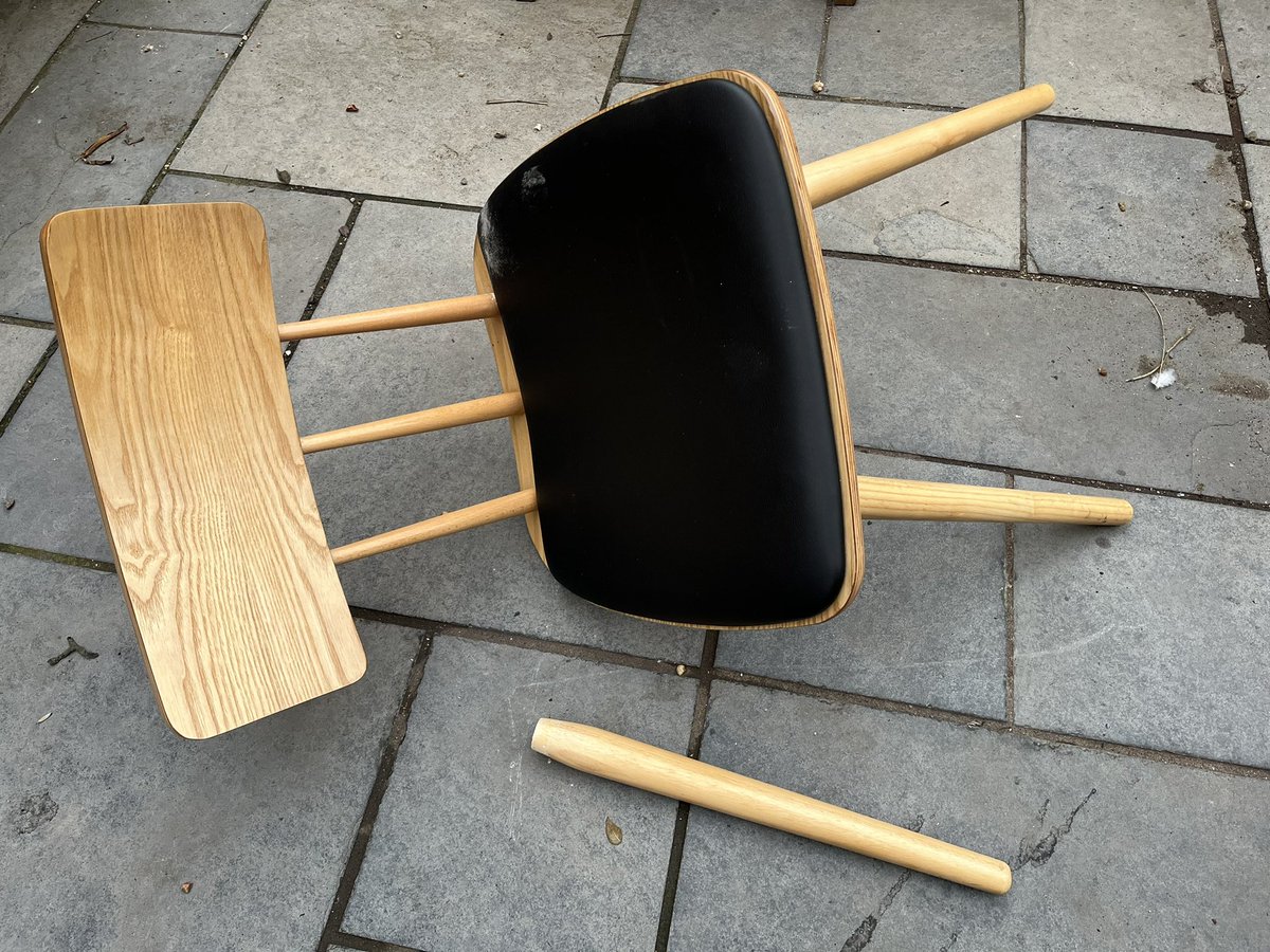 Yet another broken chair from <a href="/madedotcom/">MADE.com</a>. Bought a total of 8 of which 4 have now suffered this fate. #badlymadedotcom