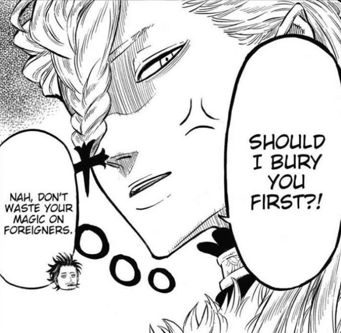 Twitches his brow. Mercury sprouting before the idiotic, Black Bull could touch him.

"Do you have a death wish, foreigner?"