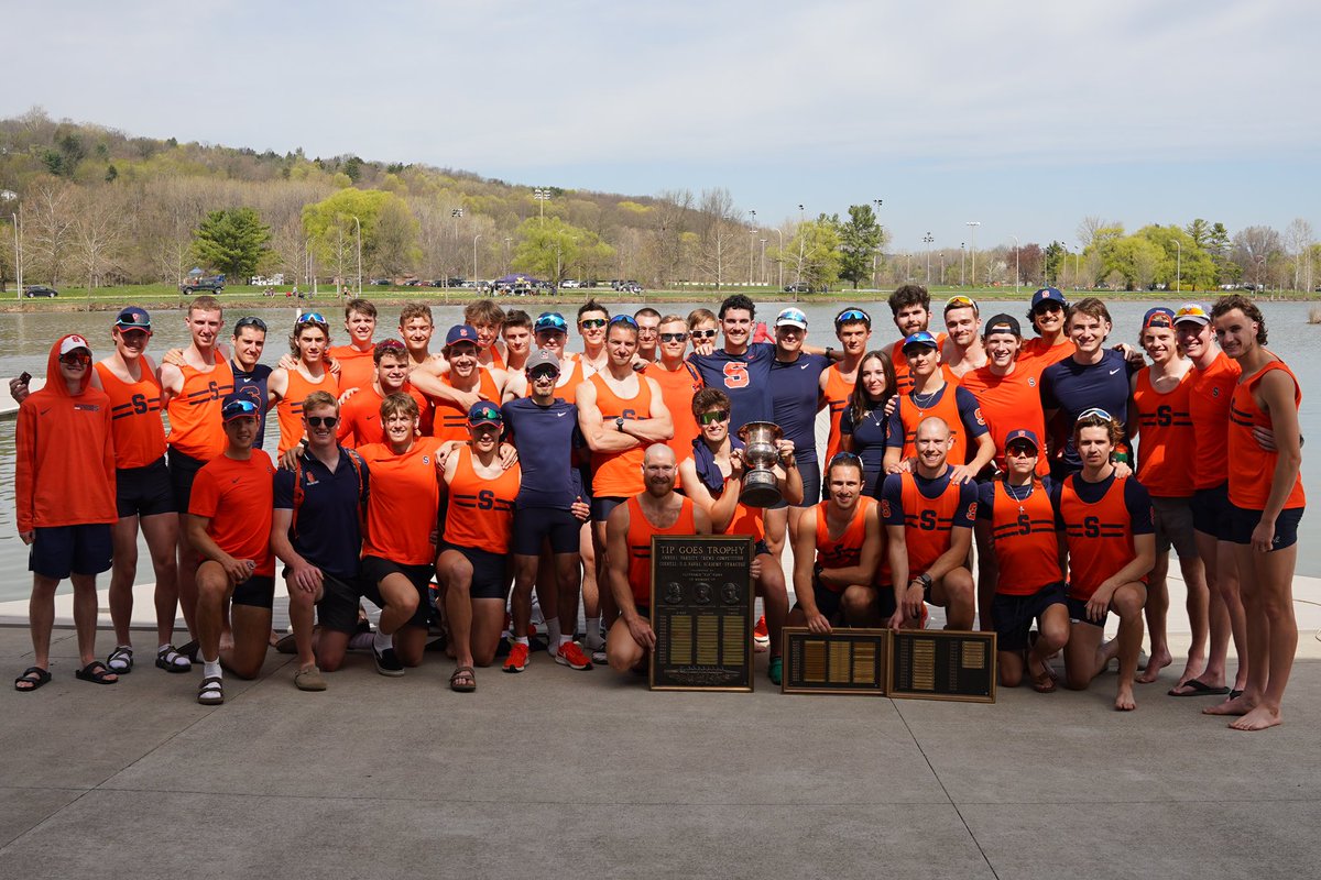 CuseMRowing's tweet photo. 🏆 The hardware stays home! 🏆

For the first time in program history, Syracuse wins the Goes Trophy and Stagg Trophy for the third-consecutive time.  

Great competition and conditions today in Ithaca. https://t.co/DbiEzDIL0i