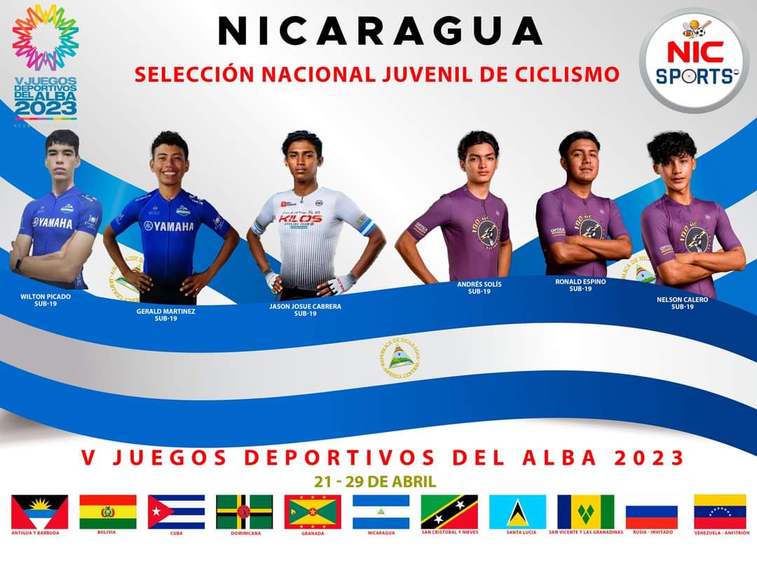 Juveniles de ciclismo que nos representarán en los 𝗩 𝗝𝘂𝗲𝗴𝗼𝘀 𝗱𝗲𝗹 𝗔𝗹𝗯𝗮 𝗩𝗲𝗻𝗲𝘇𝘂𝗲𝗹𝗮 𝟮𝟬𝟮𝟯, evento que se realizará en tres ciudades de Venezuela, del 21 al 29 de abril.🇳🇮🔴⚫
#Nicaragua
#PuebloVictorioso
#2023JuntosVamosAdelante
#NicSportsOficial