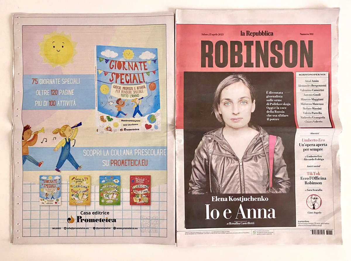 prometeicabooks's tweet photo. Oggi su @repubblica con #Robinson c’è una pagina per parlare del libro che riempie l’anno di #attività per #bambini imperdibili ed emozionanti: #GIORNATESPECIALI di Maestra in BlueJeans e SOS EducAzione 🤩🗓️ https://t.co/gHVVXEizAG