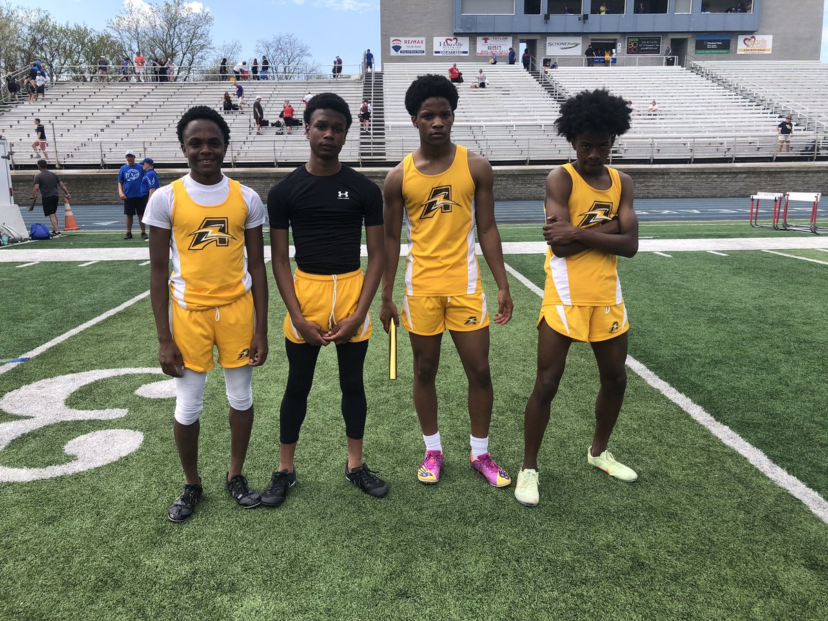 If you make the trip, might as well break the record too! The M.J.H.S. boys 4x400 relay (L-R: Rico, Marshon, Simeon, and Javion) put on a show today! Setting a new P.R. and breaking the meet record at the Uniontown Lake Meet Champions! Congrats fellas! #bringthejuice