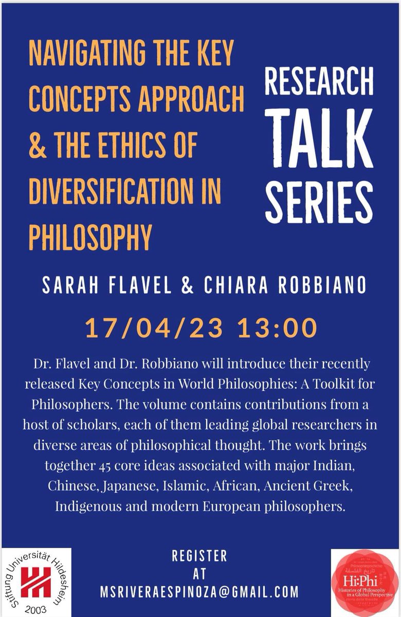 HiPhiGlobal's tweet photo. Join us on Monday, 13h CET (7am Eastern, 8pm Japan)

Online talk with Chiara Robbiano and Sarah Hall-Flavel with the Histories of Philosophy in a Global Perspective project. 

For the link please contact 
msriveraespinoza@gmail.com https://t.co/O1RHzWf08F
