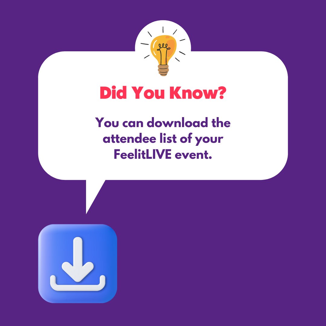 Feelit_LIVE's tweet photo. Did you know that you can download the attendee list of your FeelitLIVE event? Keep track of all the attendees, and reach out to them post the event in a seamless manner.

To know more, visit - https://t.co/lp2SGVYHec https://t.co/mzOgLboZ8e