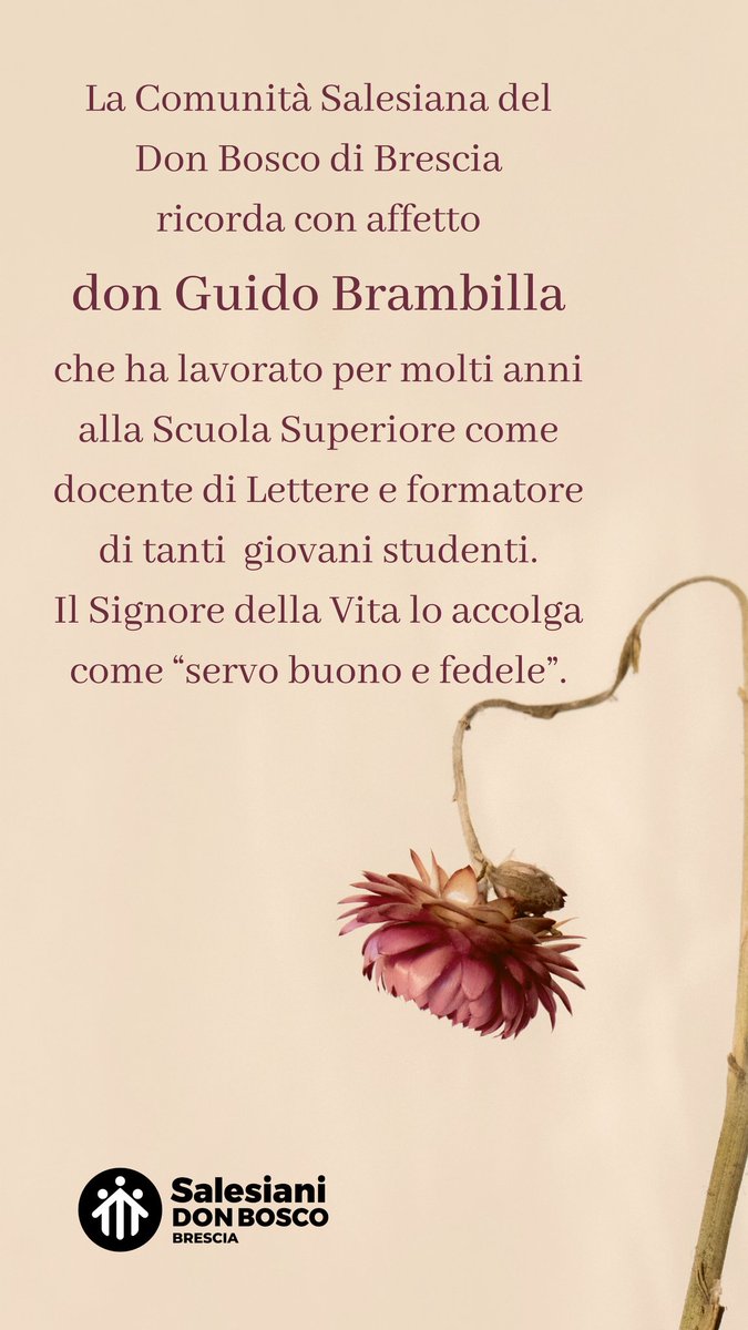 donboscobrescia's tweet photo. 🙏🏼 La Comunità Salesiana del Don Bosco di Brescia ricorda con affetto don Guido Brambilla, che ha lavorato per molti anni alla Scuola Superiore come docente di Lettere e formatore di tanti  giovani studenti. Il Signore della Vita lo accolga come “servo buono e fedele”. 🌤 https://t.co/rmUpf8LLPb