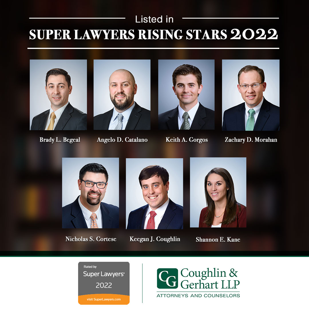 C&amp;G Attorneys Brady Begeal, Angelo Catalano, Keith Gorgos, Zachary Morahan, Nicholas Cortese, Keegan Coughlin, and Shannon Kane have been named as 2022 Upstate New York RISING STARS. No more than 2.5% of the attorneys in the state are named to the Rising Stars list. [2/2]