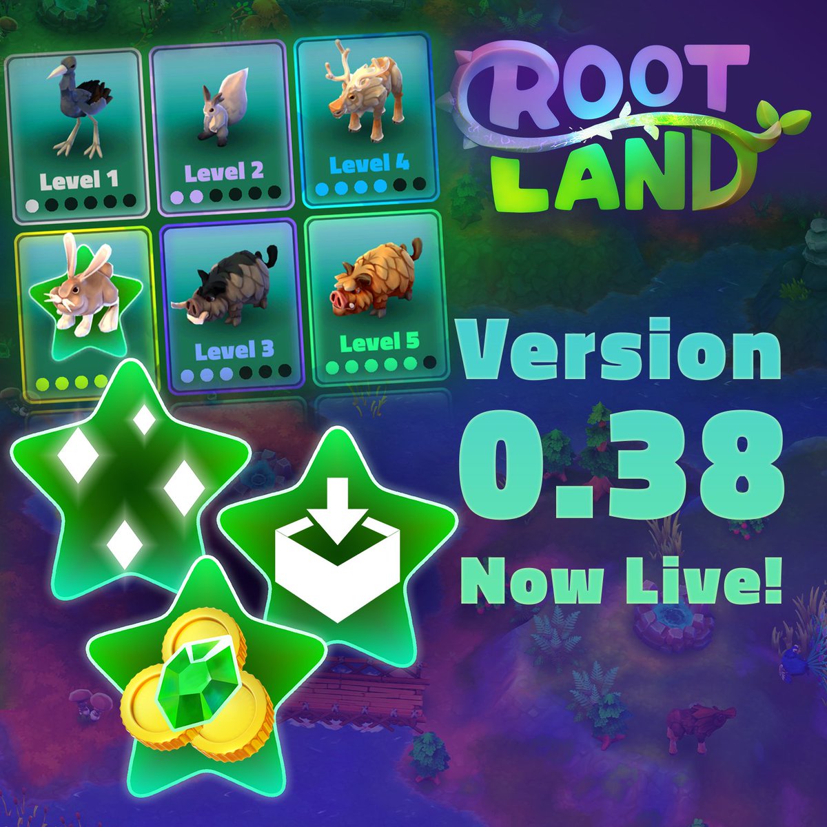 playrootland's tweet photo. Version 0.38.0 now live in the App Store and Play Store! 

0.38 is a huge update, bringing a new animal leveling system, powerful animal Star Abilities and lots of new Animal Tasks! https://t.co/N0yXHXTNST