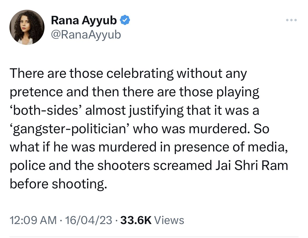 erbmjha's tweet photo. She is concerned about which slogan the shooters screamed.

No sympathy for the hundreds of families who screamed and cried daily because of this mafia?

Today marks the end of the biggest criminal of east UP who prospered under SP rule. https://t.co/goSVxXpPl3