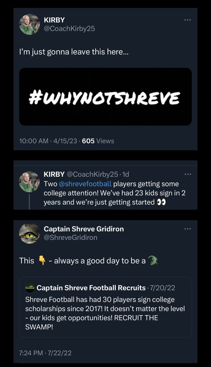 ⁦<a href="/shrevefootball/">Captain Shreve FB</a>⁩ ⁦<a href="/recruitshreve/">Captain Shreve Football Recruits</a>⁩ ⁦<a href="/CoachKirby25/">KIRBY</a>⁩
