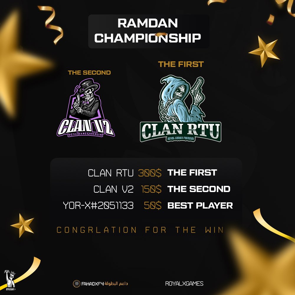 RoyalxGame's tweet photo. أصدقاء Royal Games

🏆 Ramadan Championship
Final - Clan RTu 3-1 Clan V2

نبارك لـ The First 🏆Clan RTu
The Second🥈Clan V2
The Best Player🎖️YoR-x

شكراً لجميع المشار��ين ولداعم البطولة
FahadxF4 والمعلق SAMDoss

أنتظرونا بالبطولات القادمة يا أصدقاء💪🏻
#رويال_جيمز | Discord ID: Rog https://t.co/cXC2dpxgUZ