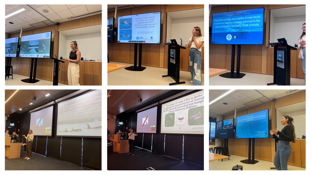 Great to see all these <a href="/CEBELresearch/">CEBEL</a> CEBELbrities 📸<a href="/ValeriaSerafi18/">Valeria Serafini</a>, <a href="/caitlinicholls_/">Caitlin Nicholls</a> , <a href="/KennadieHaigh/">Kennadie Haigh</a>, <a href="/marissahutch/">Marissa Hutchings</a>, <a href="/AnnaImray/">Anna</a>, and <a href="/gabrielle_genty/">Gabrielle Genty</a>  presenting their marine mammal 🐬🐳research <a href="/anzscsmm/">ANZSCSMM</a> 2023 in Hobart!!
#marinemammals #science #Hobart2023 #studentconference