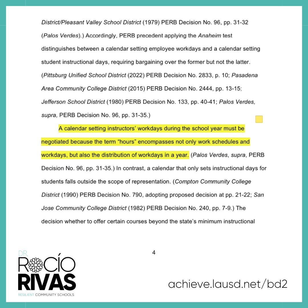 DrRivasBD2's tweet image. The law is clear. Public Education Relations Board (PERB) decisions say that changing the academic calendar must be bargained with labor partners. Had the Board been properly advised, my vote would have been to protect the bargaining rights of our teachers. #LAUSD #BD2