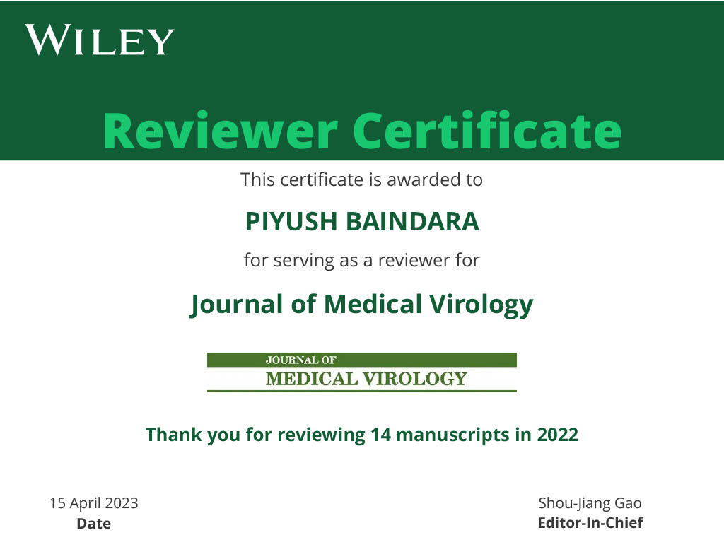 baindarap's tweet photo. "Reviewing Science"
Happy to share recognition from the Journal of Medical Virology, Impact Factor 20.69 (2021).
#reviews #impact  #contribution #research #researchers #academics https://t.co/aVcxoezV1N