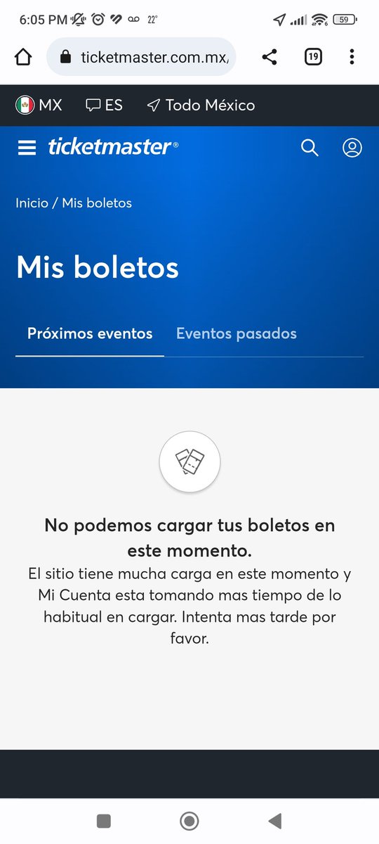 MarDanCasHer1's tweet photo. No solo nos hacen esperar a las seis de la tarde ahora la página está saturada y me dice que lo intente más tarde cuando el partido es en tres tristes horas ... #Ticketmasterapesta #Fraudeticketmaster @profeco @ClubAmerica @CruzAzul @EstadioAzteca @Ticketmaster_Me https://t.co/k2iOHh76wL