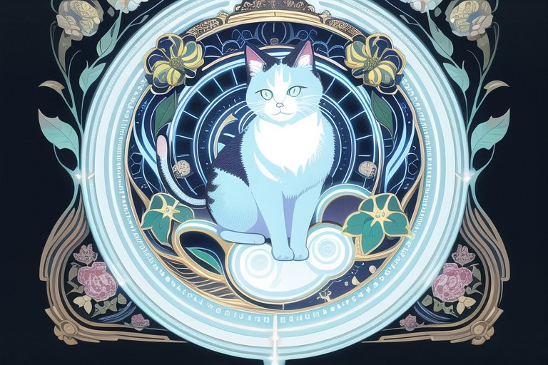 名作、超繊細、花テーマ、アール・ヌーヴォー、高画質テイスト、猫球体の6つの呪文を使って、イラストを生成したよ！ ai-rivera.com/r/Vvrj3APjXy77… #AIイラスト #AIart #AI #Rivera <a href="/ai_rivera_ai/">Rivera（リベラ）</a>から