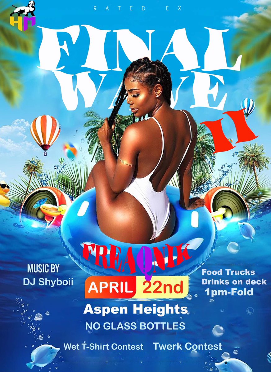 🧪4-22-2023❌ This springfest 
<a href="/Rated_X0/">#Final Wave 2</a>  Presents: Final Wave 2 Freaknik edition 🍑

<a href="/DJShyboii/">DJ Shyboii</a> is in the mixx

Foods trucks will be available 

Pull up on us and have a great time

#FinalWave2 #Freaknik #Springfest