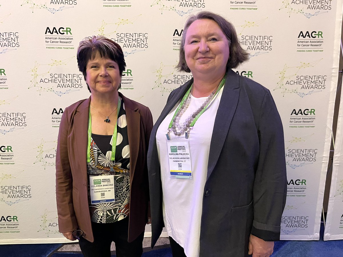 Two of the newest @theNCI designated Cancer Center Directors at tonight’s #AACR23 Scientific Achievement Awards Recognition Reception and Dinner. @jacksonlab @PaluckaLab #cancer #womeninscience