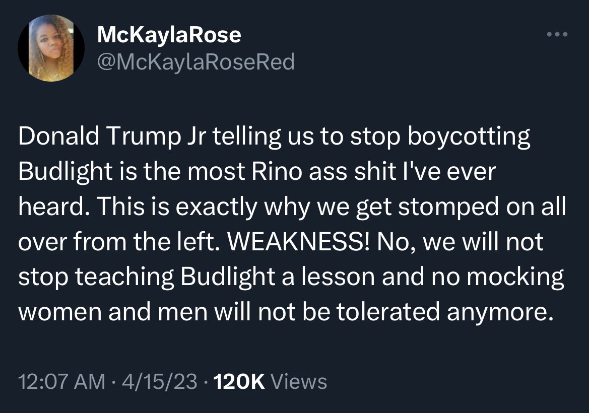 RonFilipkowski's tweet photo. I have to type this through tears after laughing so hard reading MAGA posts attacking Junior for calling off the Bud Light boycott. #RINOJunior #DeepStateJunior #ControlledOpsJunior https://t.co/x3x1tsCrV3