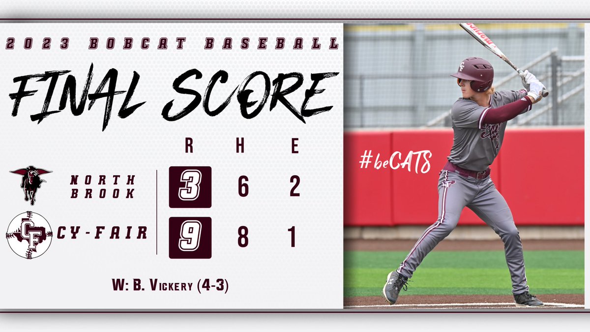 🚨CATS WIN🚨

<a href="/Brayden2727/">Brayden vickery</a> throws 6 innings striking out 4 to pick up the W!

<a href="/Parker11lewis/">Parker Lewis</a> put the Cats on top in the 5th with a 3-run 💣 &amp; <a href="/DylanRostron1/">Dylan Rostron</a> added 2 hits!

With the W, the Bobcats clinch a spot in the 2023 <a href="/uiltexas/">Texas UIL</a> Playoffs!

#beCATS | #BFND | 🐾⚾️