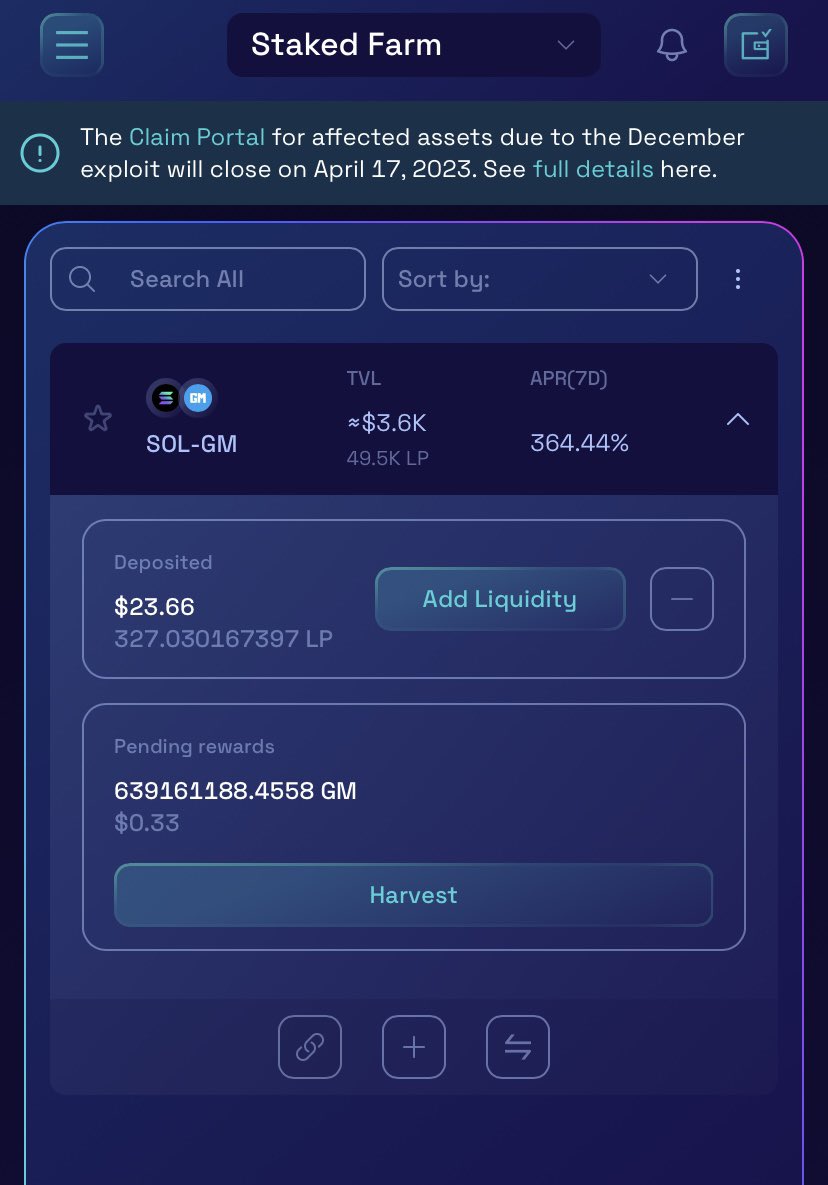 0xPXLGOAT's tweet photo. Farmfarmfarm πππ
My farm on @RaydiumProtocol π
About 38 hours of farm. ~ 640m $GM tokens π π
@hey_wallet send 1000000 $GM to the first 100 retweets and comments #GMFARM
(πβ¬οΈ ) https://t.co/6xJeVbgj0I