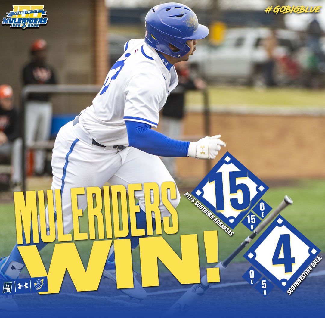 🚨💪💥⚾️ Sutton’s two-dinger day, including a game-ending, two-run blast in the 8th, helps #️⃣1️⃣1️⃣/6️⃣ Southern Arkansas bring out the 🧹🧹🧹 against SWOSU‼️😤 #GoMuleriders #LetsRide #Muleriders100 #AK #GoBigBlue