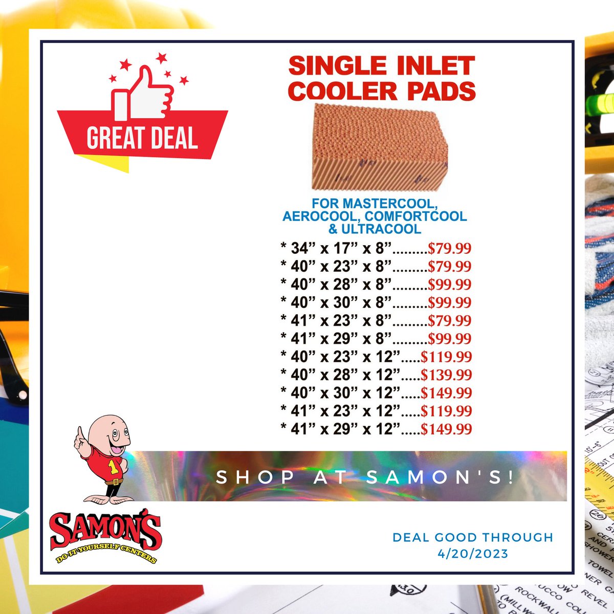 SamonsDIY's tweet photo. ⚠️Attention all homeowners⚠️ beat the heat this summer with our amazing deal on evaporative cooler pads! 🙌 Visit today for these incredible deals &amp; keep your home cool all summer long! 👍

#samonsdiy #home #diy #homediy #evaporativecooler #swampcooler #beattheheat https://t.co/VfZGws0Wnf