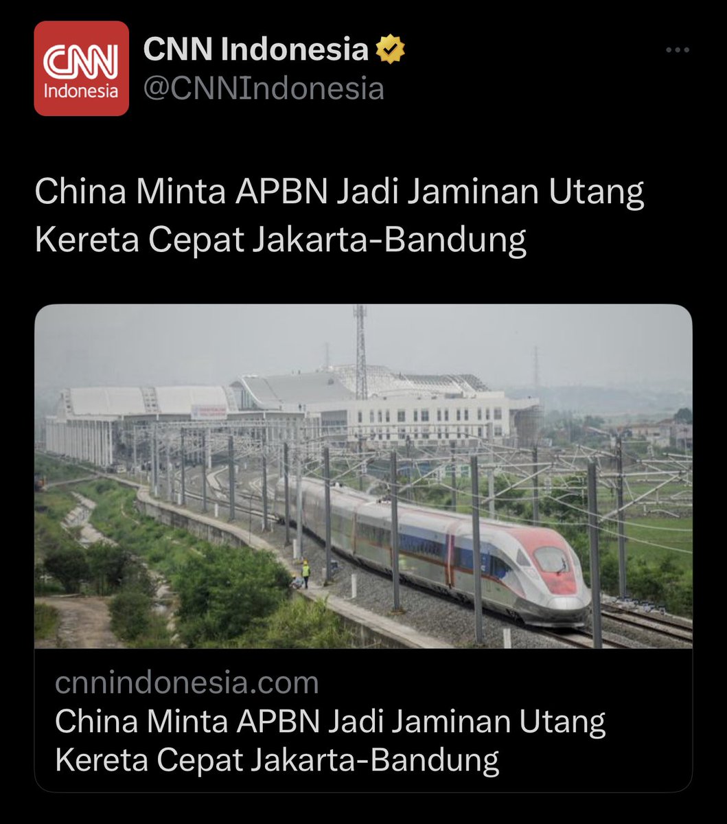 WASPADAI GUGATAN CHINA.

Jika benar China sudah mulai menuntut APBN menjadi jaminan utang Proyek Kereta Cepat Jakarta-Bandung, maka ini akan menjadi turbulensi yang amat dahsyat yang akan menghantam kehidupan bangsa secara masif.

Sumber APBN ada dipundak rakyat, karenanya