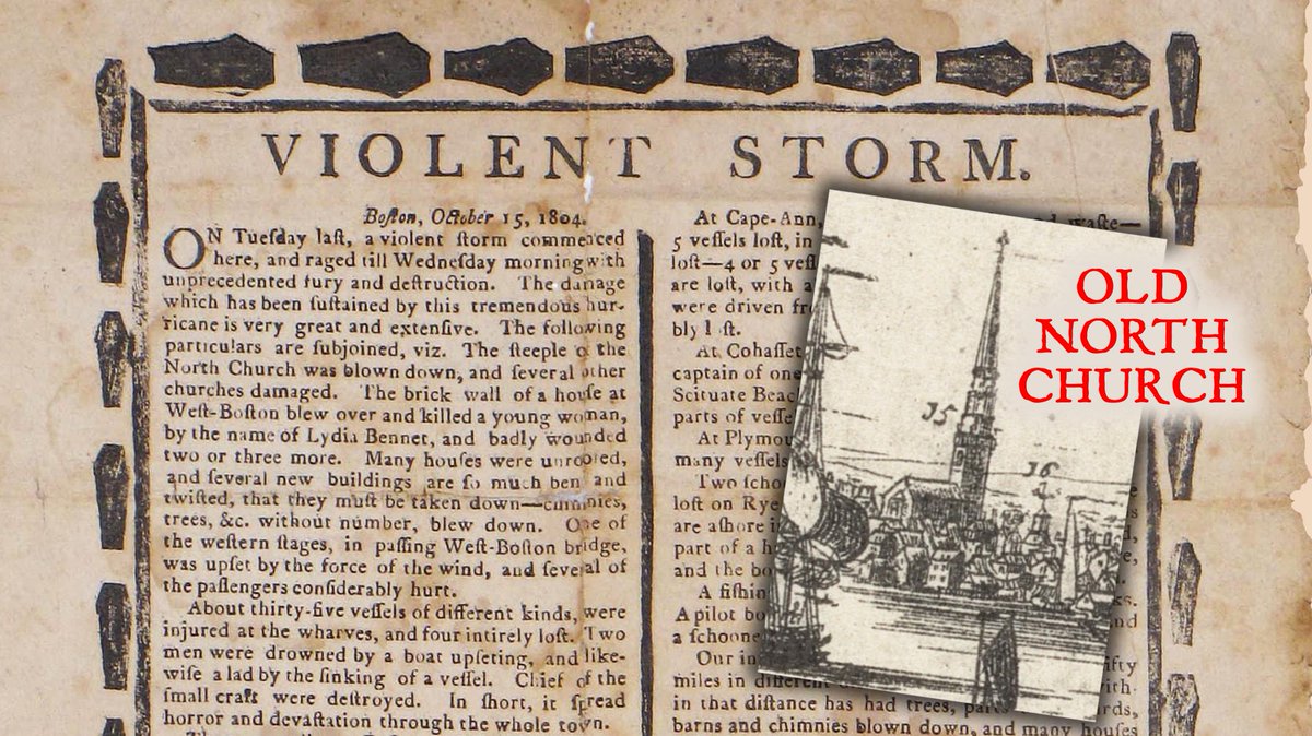 CortSkinner's tweet photo. Ben was 39 when the Great Snow Hurricane of October 1804 blew down Old North Church’s steeple. There were 16 fatalities, ships were sunk, trees destroyed, houses wrecked, livestock killed. This broadside’s coffin border sets the tone of the event. #BenEdwards #OneAprilinBoston https://t.co/PNN15QIjfo