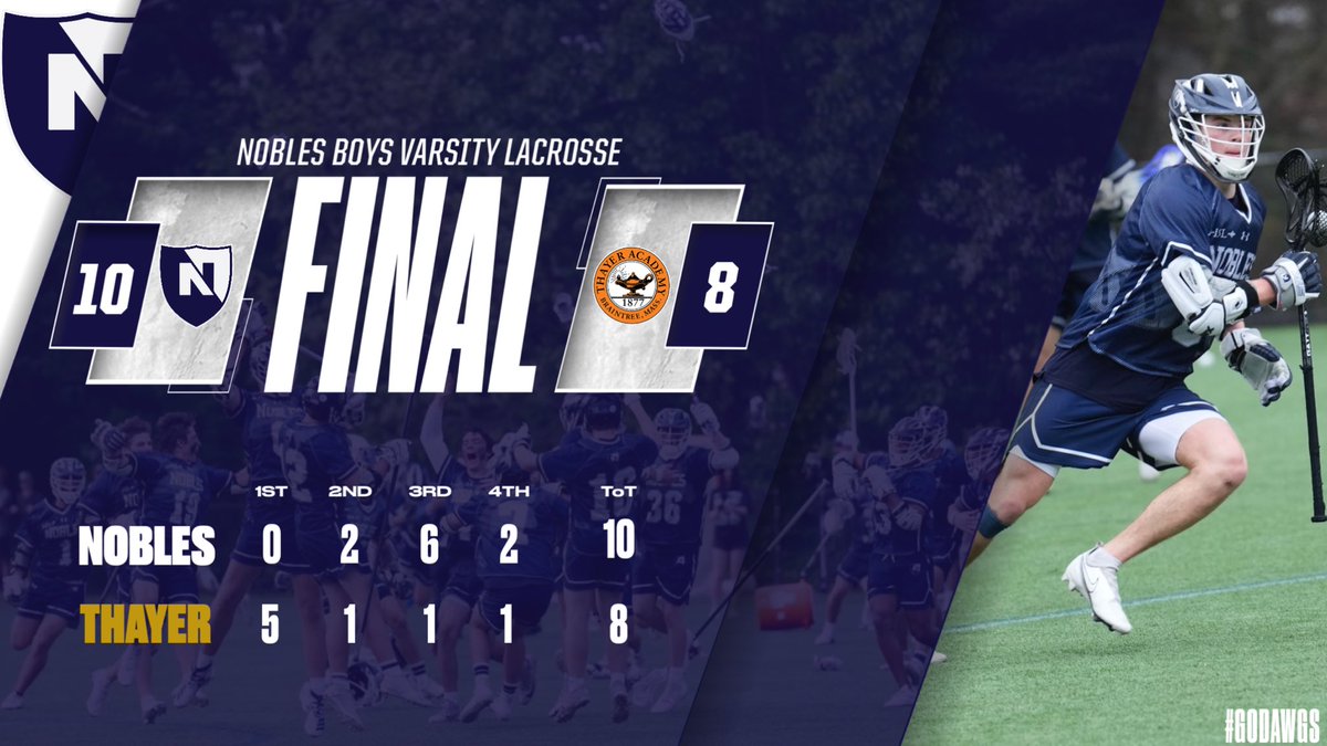 DAWGS WIN!

After being down 5 goals after the 1st quarter the boys rallied to complete the comeback and win 10-8 over Thayer.

Next game: 5/19 at Groton.