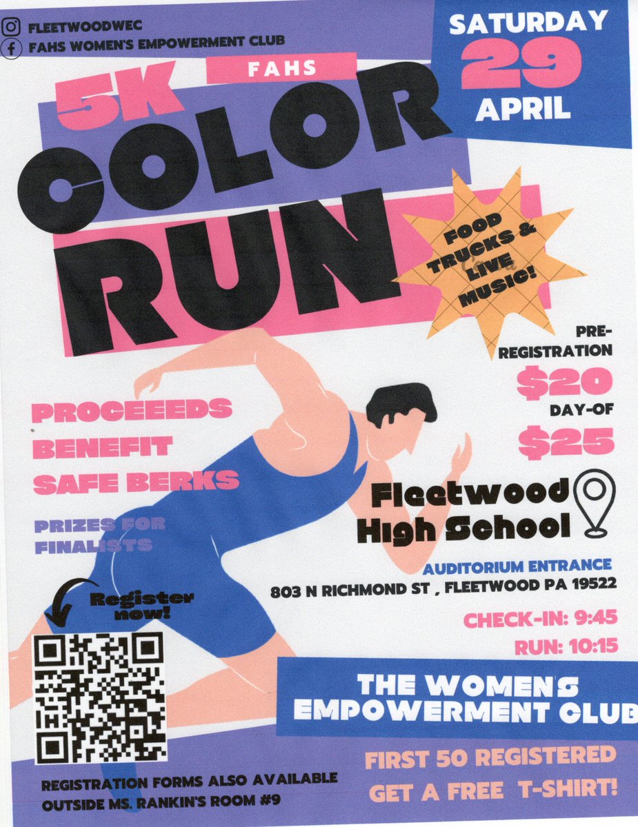 Women's Empowerment Club

5k Color Run - Sat. April 29th

Register here: weccolorrun.mystrikingly.com

<a href="/FASDTigers/">Fleetwood Area School District</a> <a href="/fahstigers/">Fleetwood Area High School</a>