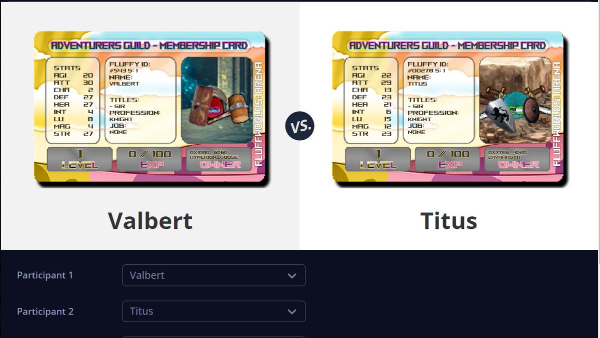 Fluffworlds's tweet photo. 🏟️SEMIFINALS - DAY 2 - MATCH 1
#FWGT2 #fluffworlds
⚔️Sir Valbert @Hyperion_Goose VS Sir Titus @Robstinator2
🏟️Battleinfos:
Valbert:
Type:⚔️
❤️🩹: 160
BaseATT: 26
BaseDMG: 43
BaseDEF: 84
Titus:
Type:⚔️
❤️🩹: 35/220
BaseATT: 43
BaseDMG: 53
BaseDEF: 64
🎙️😯 Tonights first battle is going to be the alpha and the omega of heavy metal. Two of Fluffworlds strongest knights will meet up in the Arena! Its like the Manowar vs. Iron Maiden of Flufftown Central City! Be prepared to see a long match with a lot of noise and only little blood!
⏬ROUND 1⏬ #FWGT2