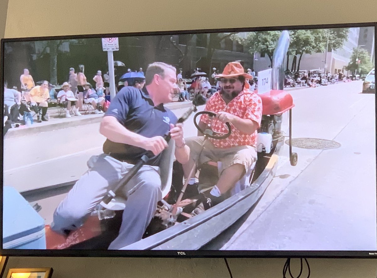 JonathanABC13's tweet photo. From floats to boats there is no ride @AdamWinkABC13 won’t board. The parade coverage king. @abc13houston #Houston #ArtCarParade https://t.co/wVEiq5lBtK