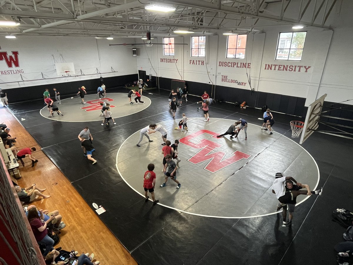 GWUWrestling's tweet photo. Packed house of studs for our spring prospect camp today. Was awesome to show these guys around campus and see them #worklikeadog on the mat https://t.co/8PAvF6lKQE