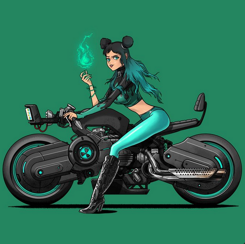 This is Probably the best one I like, Color Combo, Bike, The Girl! Beyond Eye candy @MetaZoku_com really turning heads in the #NFT space

Im sure in the near future you all will manufacture bikes looking like these @harleydavidson @YamahaRacing  @roadracingworld @KawasakiRacing_