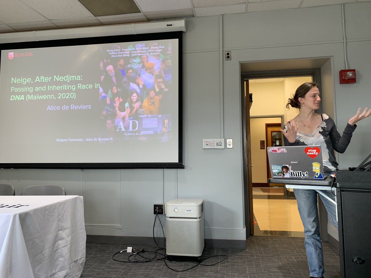 BURS_GradConf's tweet photo. Last, but not least, during our panel on "Postcolonial Delusion," Kewou Ndeuchi Florence considered “Interculturality in Mohammed Dib’s novel creation: 'The Big House'” and @alice2reviers presented “Neige, After Nedjma: Passing and Inheriting Race in "DNA" (Maïwenn, 2020)” https://t.co/cec323So0u