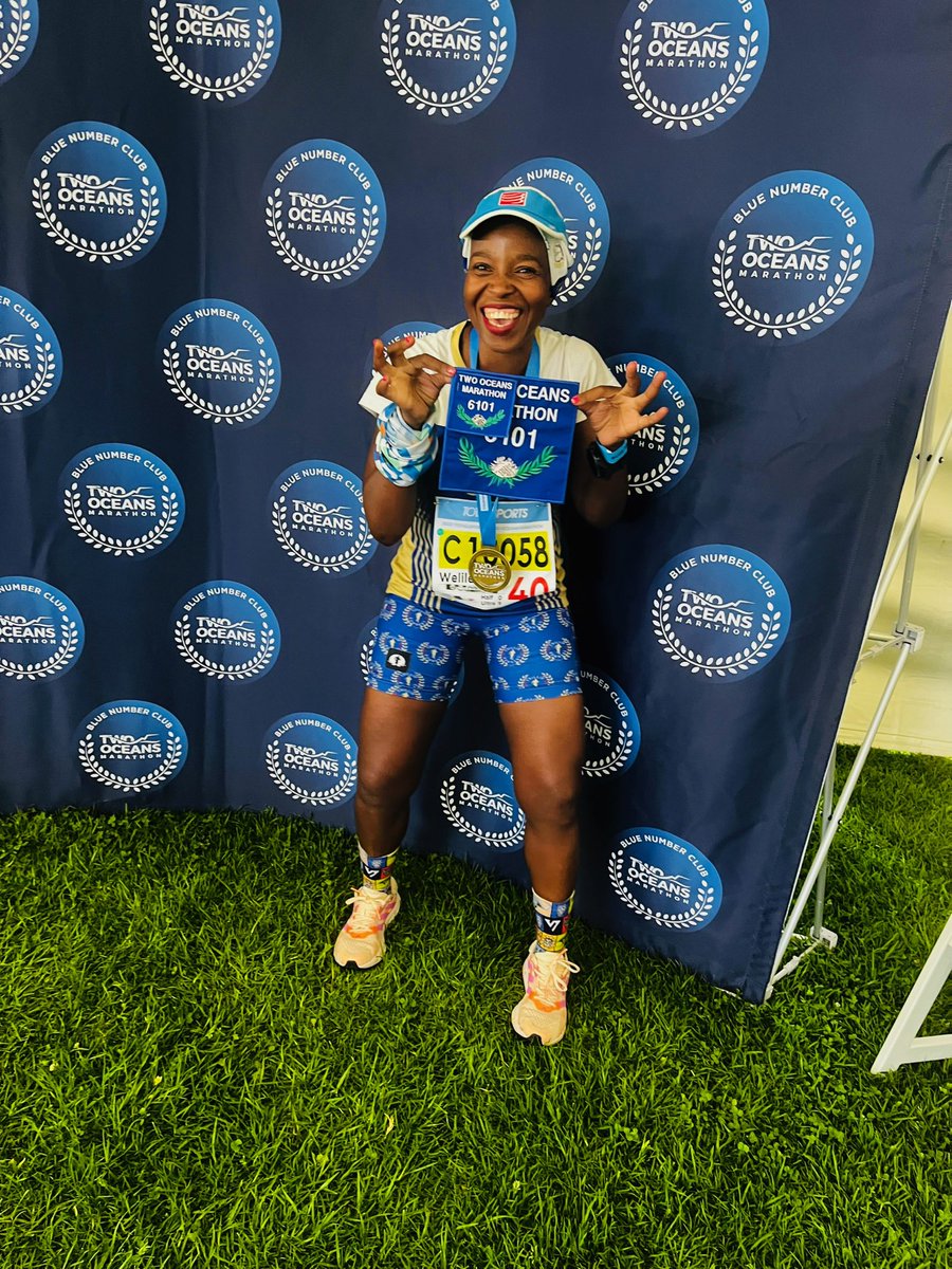 mawelly05's tweet photo. #TwoOceansMarathon #10thFinish #PermanentNumber #BlueNumberClub #SainsburyMedal #3DigitQueen https://t.co/AkMAlCypzy