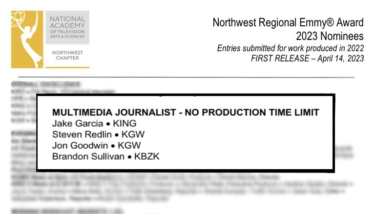 StevenRedlin's tweet image. An honor to be nominated for an Emmy! Thanks KGW-TV. Congratulations Nominees!!@KGWNews @TheEmmys