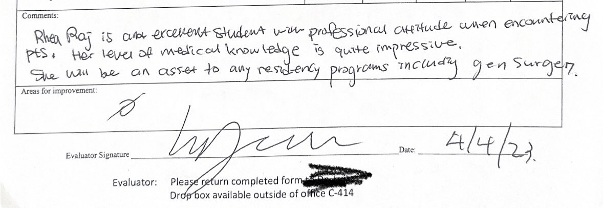 Received this eval from one of my residents on 4/4/23, which is the date of my granddad’s 4th death anniversary. My granddad always believed in me and encouraged me to pursue my dream. This is for him ❤️