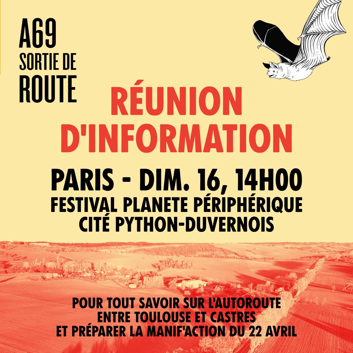 LaVoieEstLibre_'s tweet photo. Réunions d'info - 📢A69, SORTIE DE ROUTE ⛔️🚧 - 22/23 avril sur le tracé

Les prochains rdv à une semaine d'une mobilisation massive contre l'#autoroute #Castres-#Toulouse.

NO MACADAM ✊🌳✊

Plus d'infos : https://t.co/8Sz32n0P2s https://t.co/3BBjYwNhHG