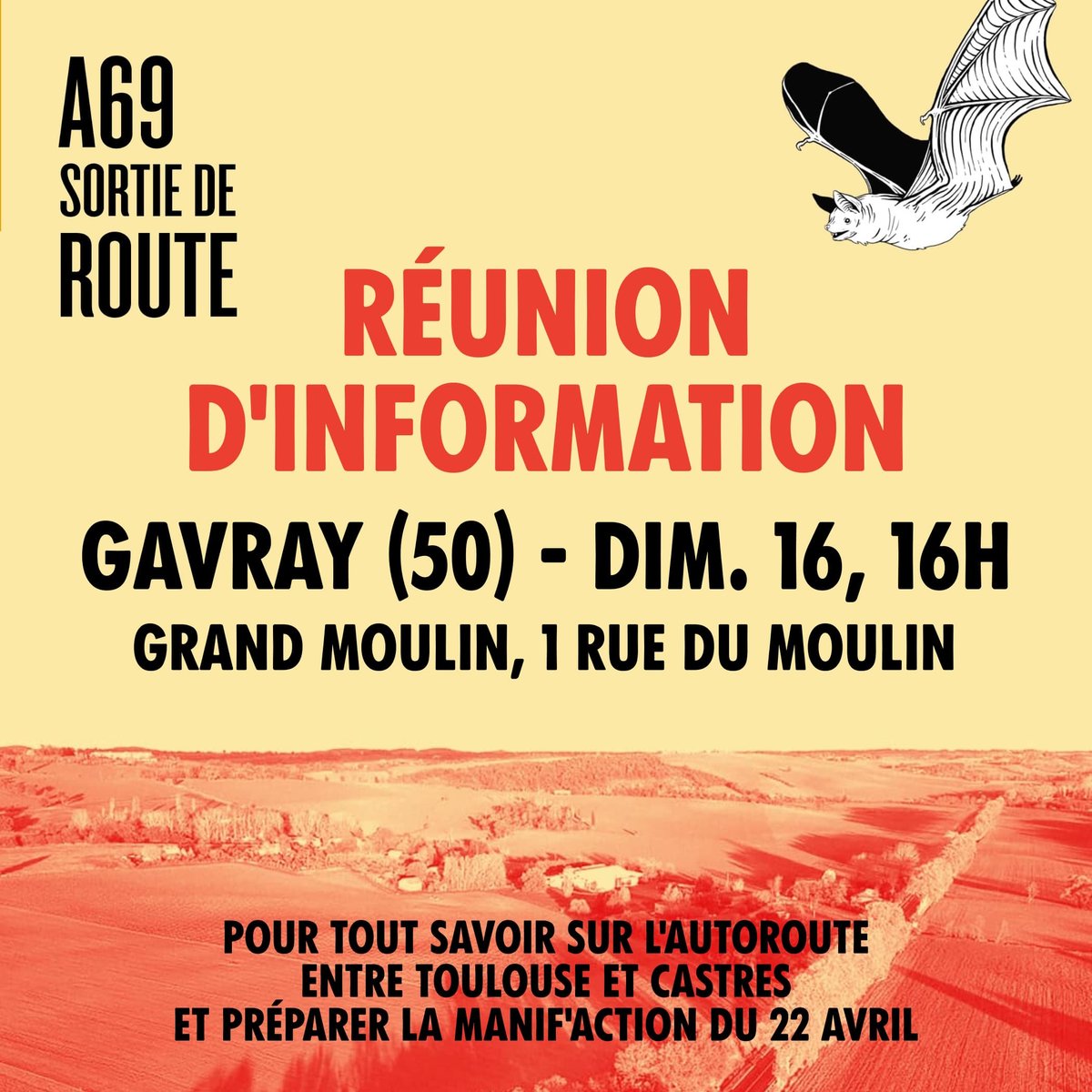 LaVoieEstLibre_'s tweet photo. Réunions d'info - 📢A69, SORTIE DE ROUTE ⛔️🚧 - 22/23 avril sur le tracé

Les prochains rdv à une semaine d'une mobilisation massive contre l'#autoroute #Castres-#Toulouse.

NO MACADAM ✊🌳✊

Plus d'infos : https://t.co/8Sz32n0P2s https://t.co/3BBjYwNhHG