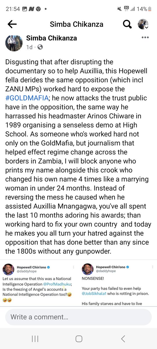 FocusedYouth2's tweet photo. Why not address this report that you're secretly working for Auxillia Mnangagwa Papa @daddyhope like you even recently said at @SAPESTrust10 ? Why did you dusrupt the documentary m, @daddyhope ? https://t.co/wVXDGo9UzI