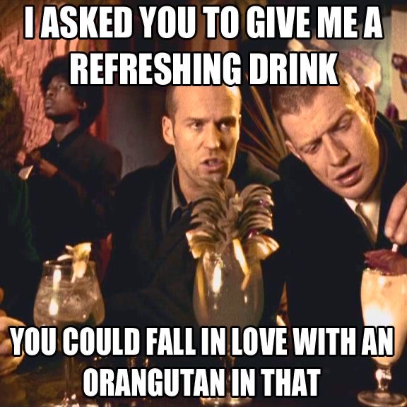 simotajan's tweet photo. Objednal jsem si drink, dostal jsem tohle🤭 Hned jsem si vybavil scénu s orangutanem z Lock, Stock and Two Smoking Barrels😀 https://t.co/vMqFdfLNuj