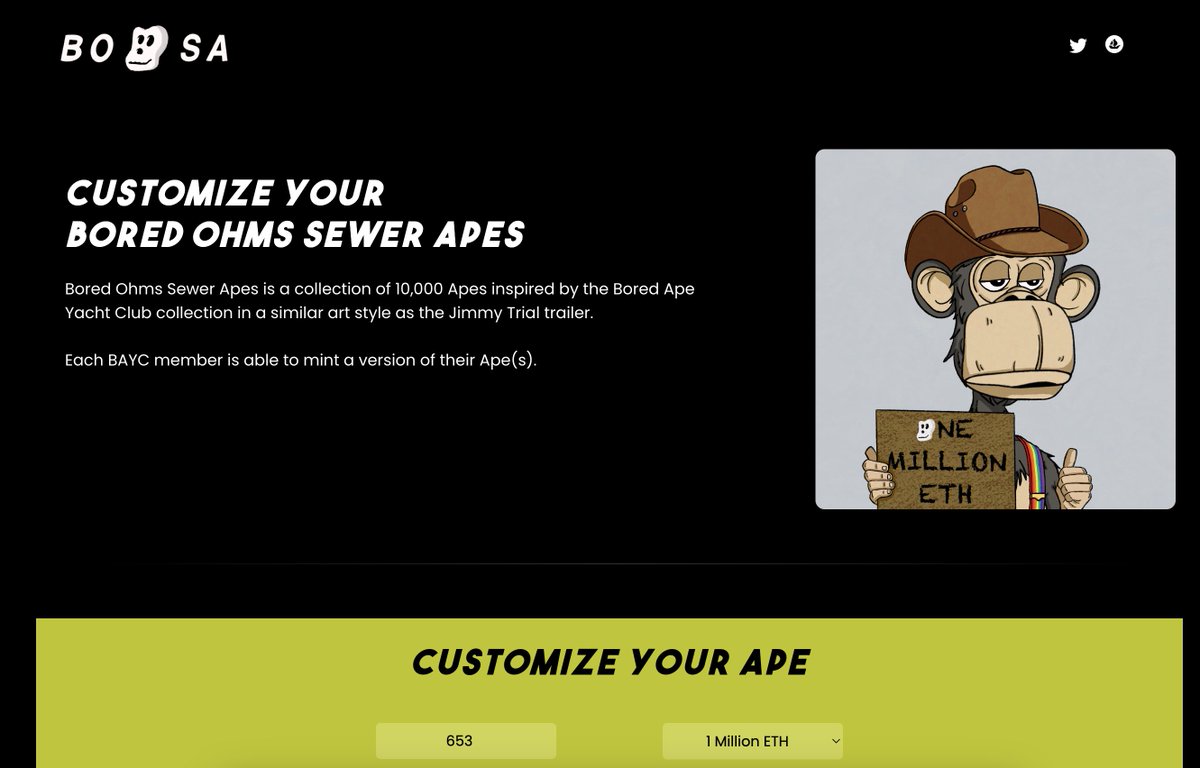 One Million Eth sign up on sewerapes.com Mint your Sewer Ape to be able to access the customization page🫡