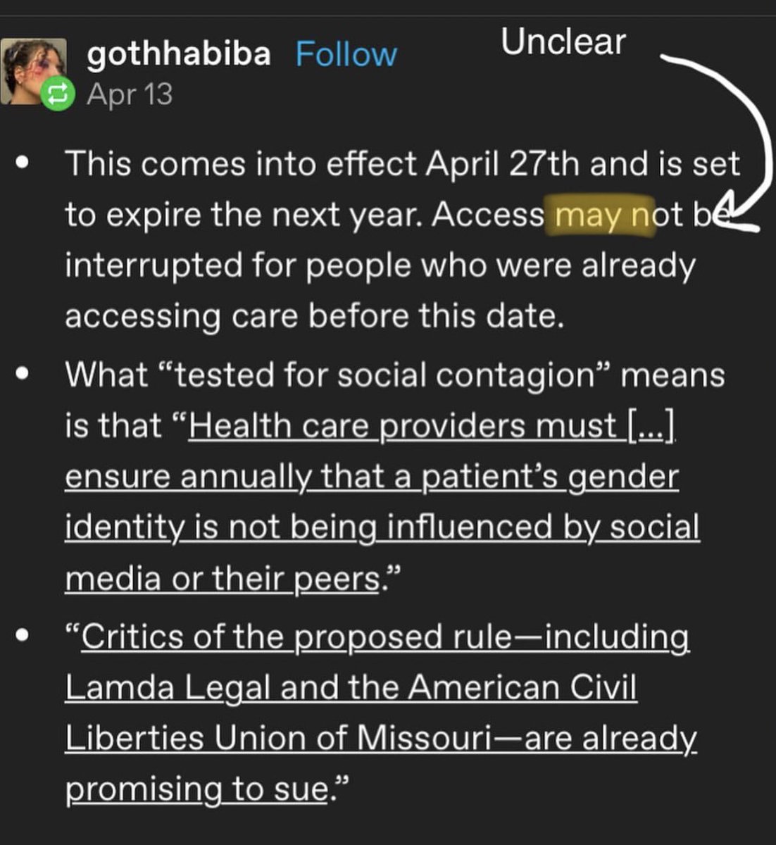 My state just banned all gender-affirming care to people of all ages. Adults AND children. Missouri just did this in 2023. Please talk about this. Please get angry. PLEASE TAKE ACTION. It was never about “protecting children.” It was ALWAYS about hate.