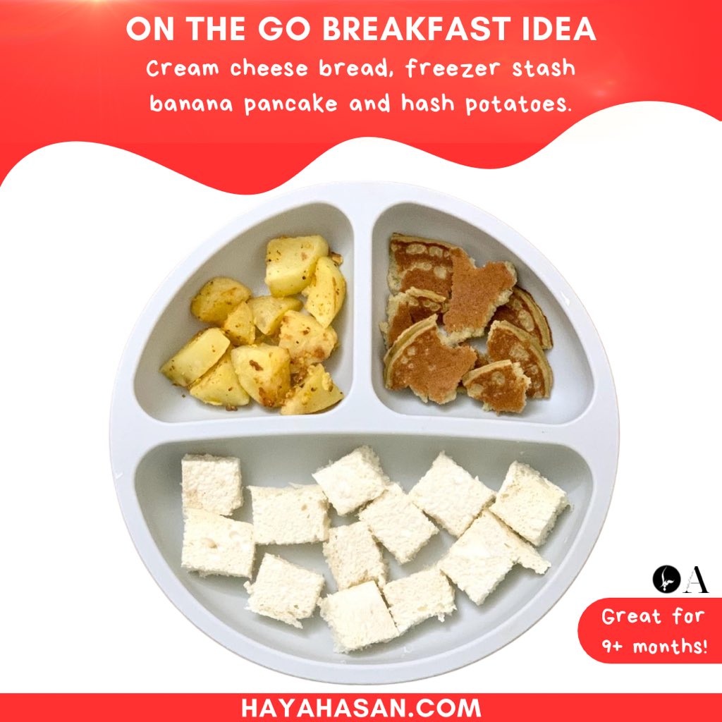 Try this delicious and easy on-the-go breakfast idea that's perfect for busy mornings or traveling with your little one. #quickbreakfast #homemadebabyfood #babyledweaning #healthytoddlermeals #travelingwithkids #parentingtips #foodie #foodstagram #hayahasan #hasankihaya