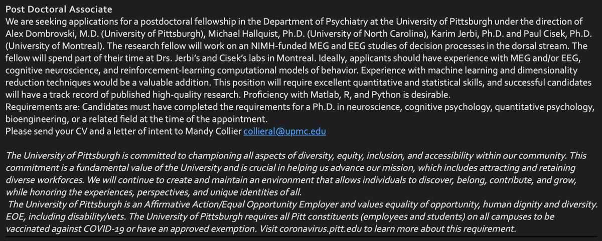 Alex Dombrovski ๐บ๐ฆ (@alexdombrovski1) on Twitter photo Excited to share this postdoc opportunity in collaboration with <a href="/karimjerbineuro/">Karim Jerbi</a> , <a href="/PaulCisek/">PAUL CISEK</a> and Michael Hallquist. Please feel free to contact any of us! Excited to share this postdoc opportunity in collaboration with <a href="/karimjerbineuro/">Karim Jerbi</a> , <a href="/PaulCisek/">PAUL CISEK</a> and Michael Hallquist. Please feel free to contact any of us!