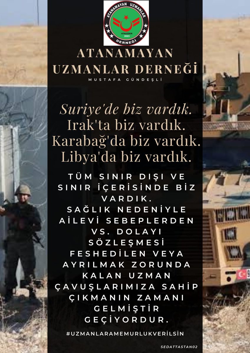 gundes_46's tweet photo. #eskıanadoluaslanları16nisan SAĞLIK VE AİLEVİ SEBEPLERDEN DOLAYI MESLEKTEN AYRILMAK ZORUNDA KALAN ESKİUZMANÇAVUŞLAR!HERZAMAN HER YERDE DEVLETİMİZİN YANINDA OLMAYA AND İÇMİŞ ESKİUZMANÇAVUŞLAR!TERÖRÜ SİLİP SÜPÜREN ESKİUZMANÇAVUŞLAR!KHK İLE HAKKIMIZIN TESLİM EDİLMESİNİ BEKLİYORUZ. https://t.co/5qS80N6OjM