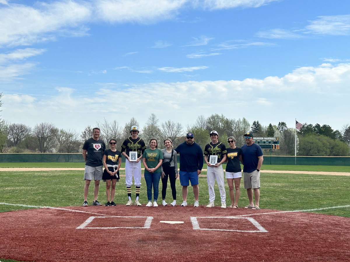 Warriors win 13-7 behind the bats of our 3 Sophs @owenrob07 @JoshHung75 and @hiroshybaseball who combined for 7 hits, 6 RBI’s and 5 Runs. Today was bigger than baseball as the @75Foundation honored @carterking04 and @Mason_R19 with Scholarships. 2 very deserving young men.